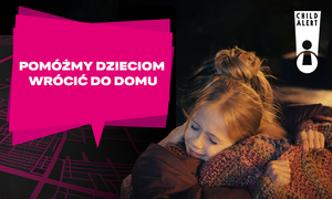 Plakat kampanii informacyjnej T-Mobile Polska i komendy Głównej Policji dot. systemu Child Alert.